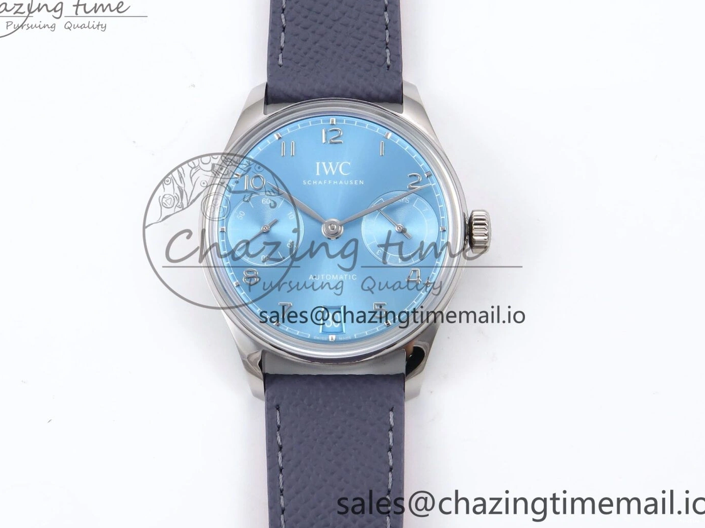MIROTIME 0502 Lightweight Portugieser Automatic SS IW501708 APSF 1:1 Best Edition Light Blue Dial on Gray Leather Strap A 7012